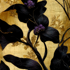 Luxurious Black Orchids with Purple Centers on Yellow Fabric