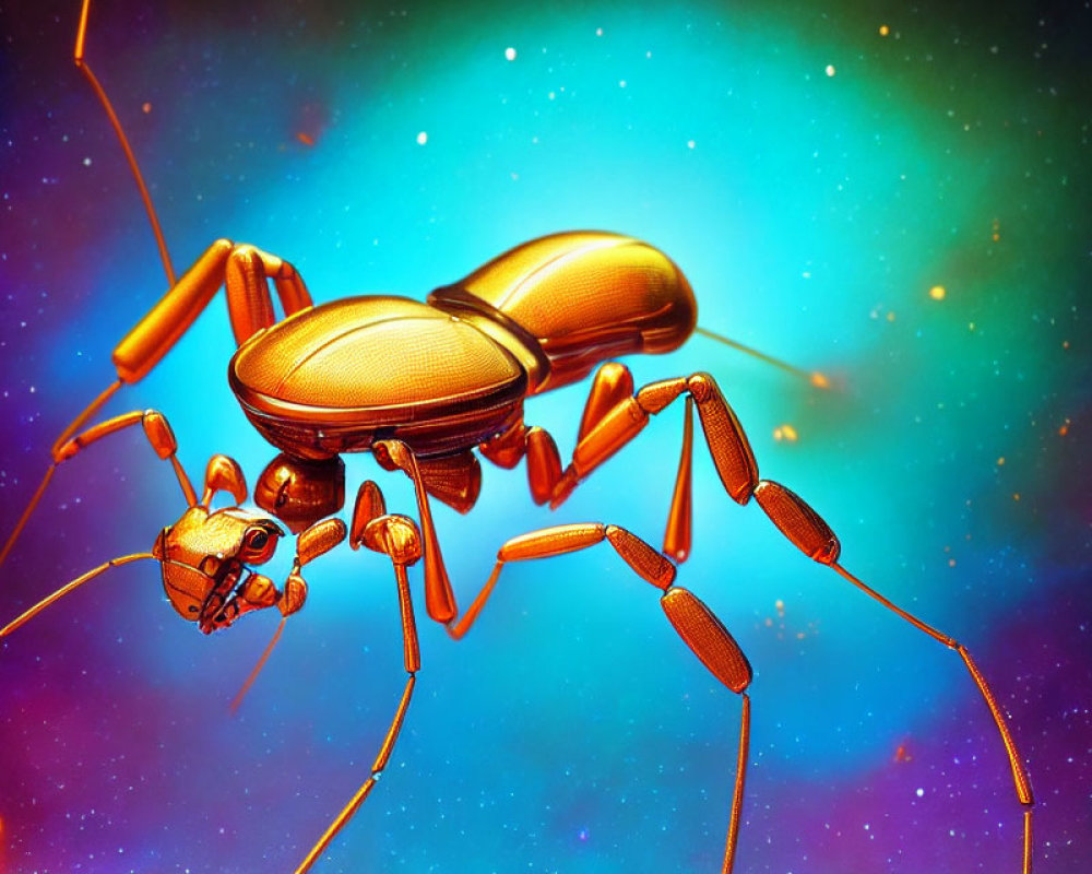 Digital Art: Golden Exoskeleton Ant in Cosmic Background
