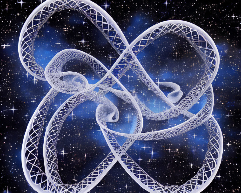 Intricate White Celtic Knot Design on Starry Night Sky Background