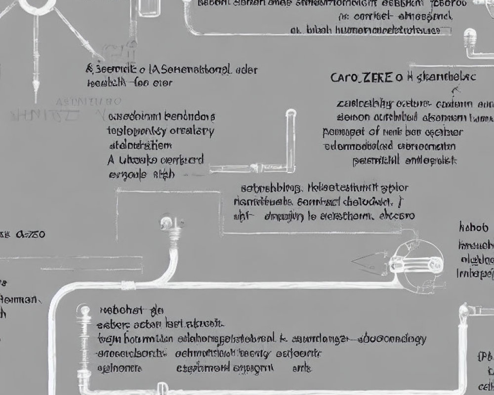Monochromatic schematic illustration of pipes and valves with annotations