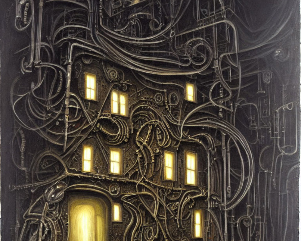 Surreal artwork: Glowing windows in house maze