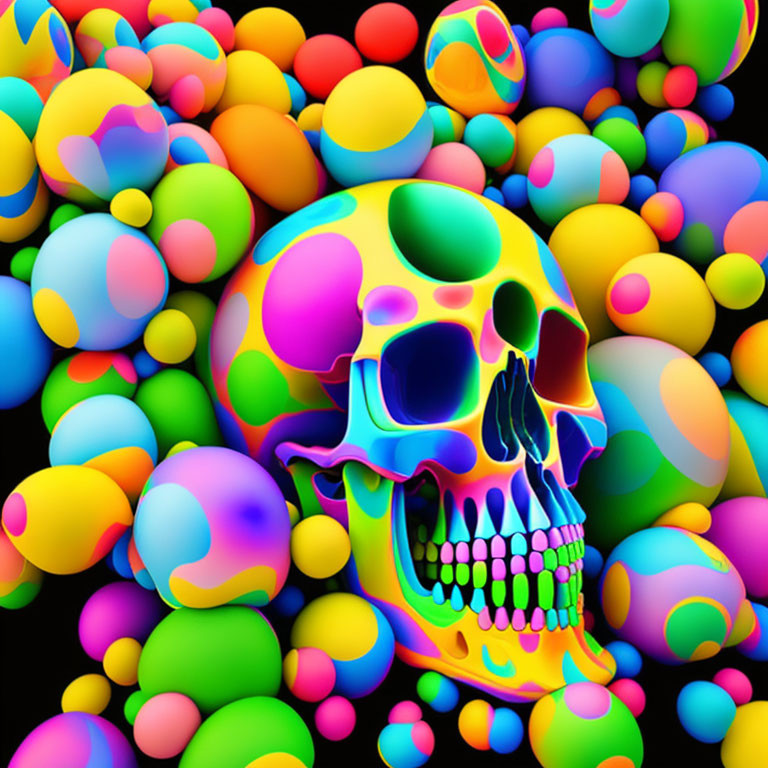 Colorful Skull and Spheres Composition Display