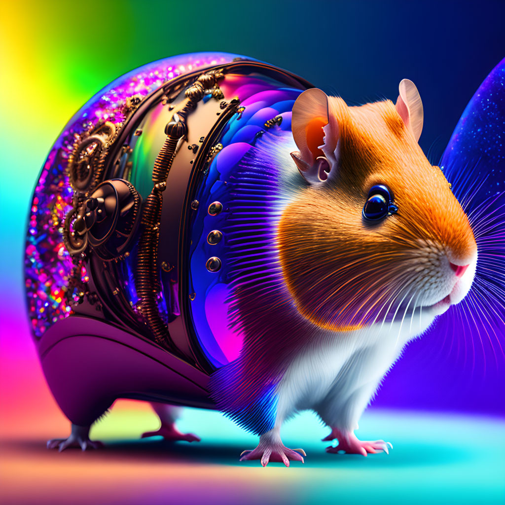 Colorful mechanical hamster illustration on vibrant backdrop