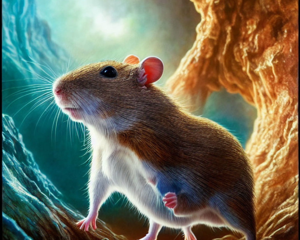Detailed Illustration: Mouse in Mystical Forest with Vibrant Colors