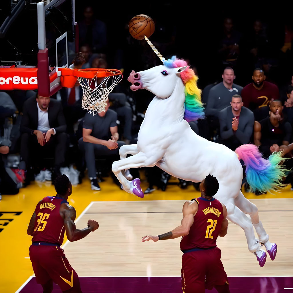 A unicorn dunking 