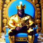 Digital artwork of a king with crown and golden regalia on ornate throne