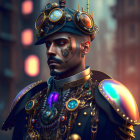 Detailed Steampunk Headgear with Gears, Pipes, and Glowing Lenses