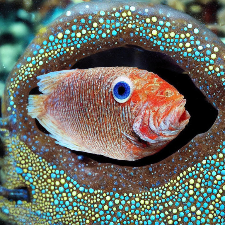 Vibrant Fish in Blue-Spotted Sea Organism