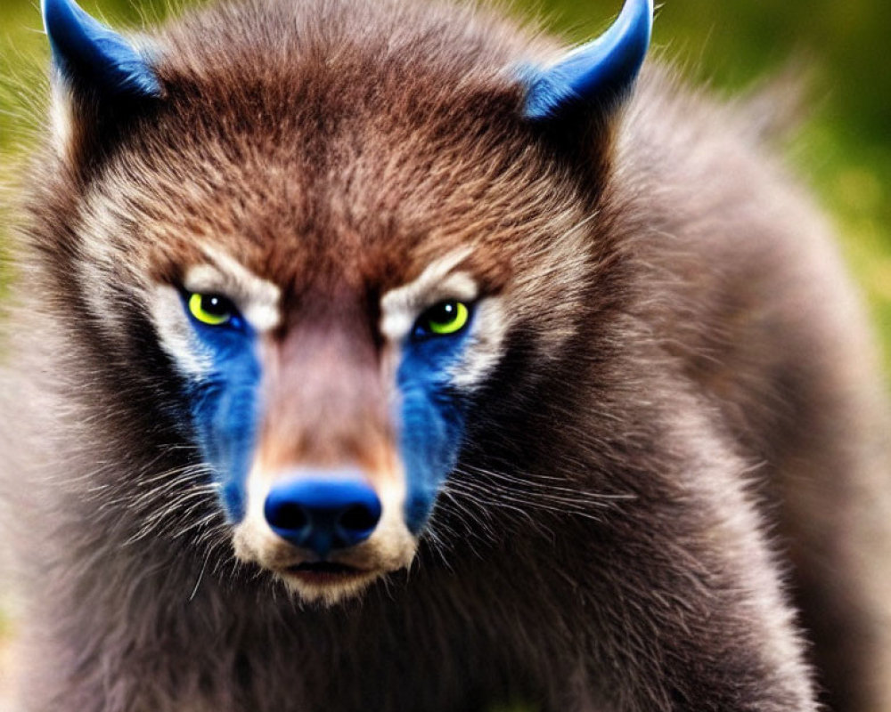 Digitally altered animal with bear-like body, blue eyes, and horn-like ears