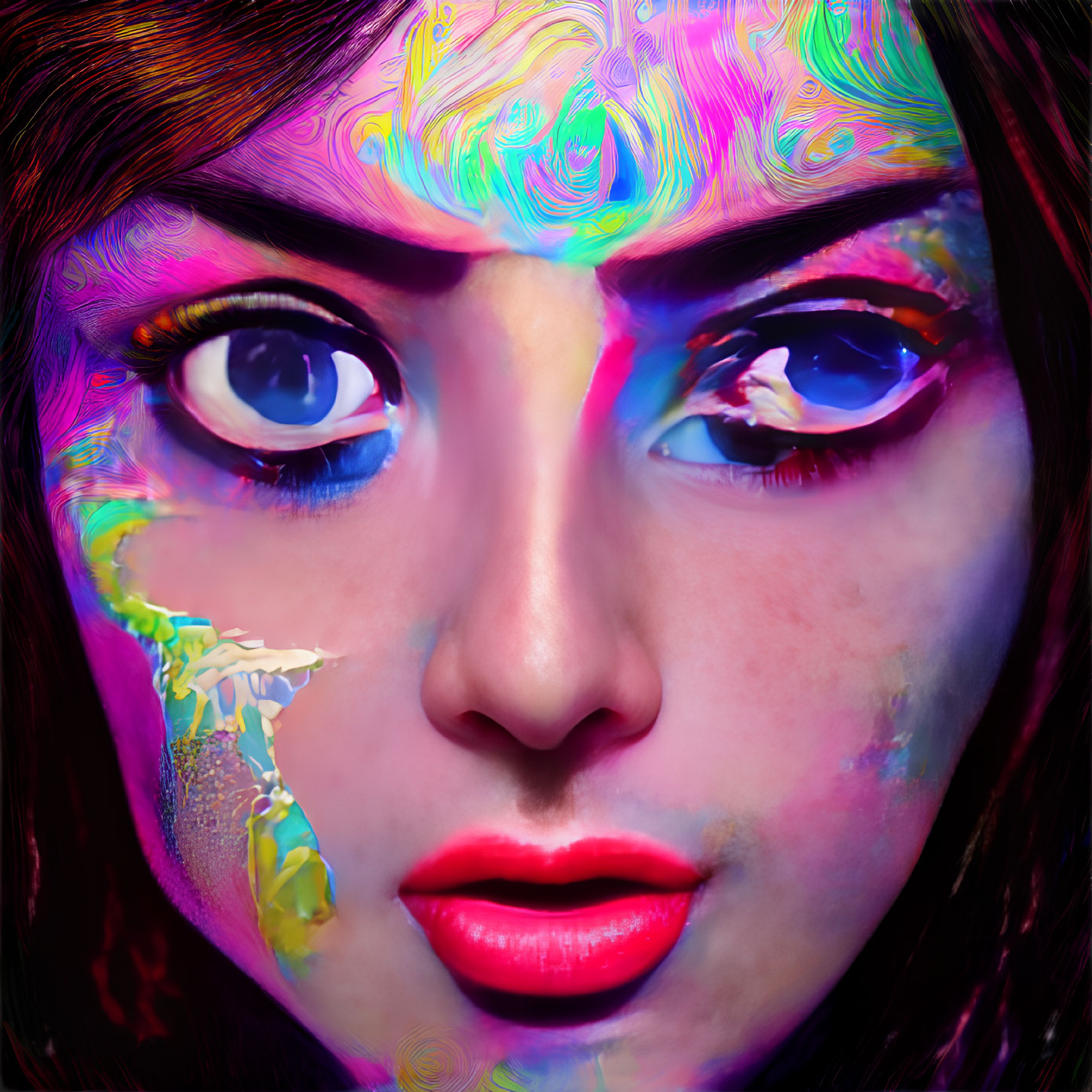 Colorful Psychedelic Patterns Adorning Woman's Face