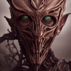 Detailed Alien Face Illustration with Biomechanical Features and Green Eyes
