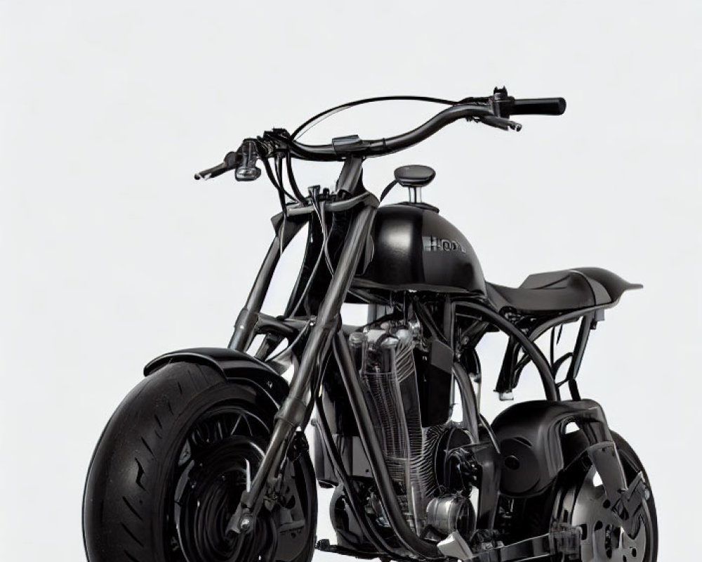 Custom Black Vintage Motorcycle with Fat Tires and Prominent Engine