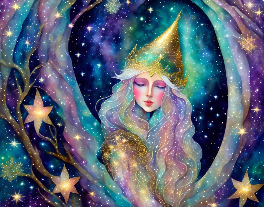 Serenity captured in celestial female figure illustration