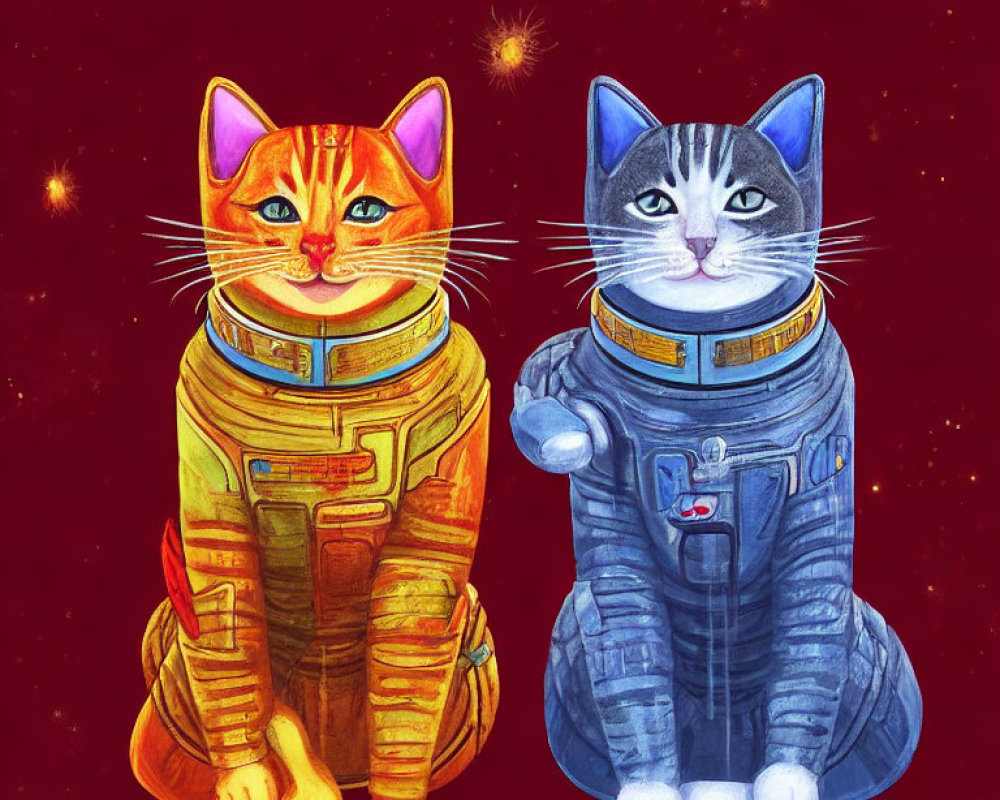 Anthropomorphic Cats in Astronaut Suits on Space-themed Background