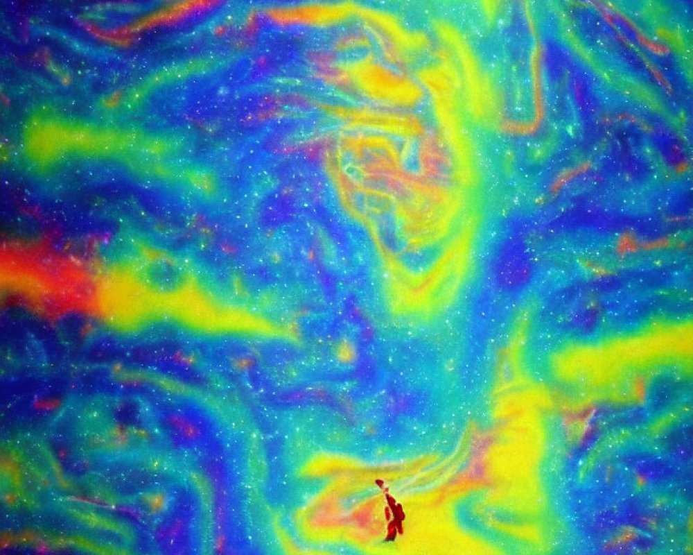 Colorful Swirls with Red Figure in Center