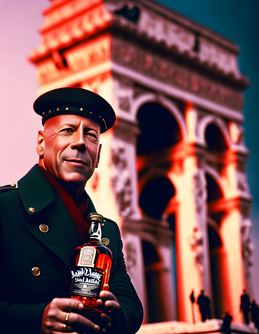 Bruce Willis, with whiskey, in France-