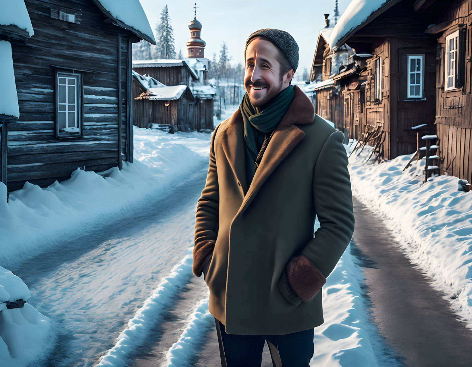 Happy Gosling in russian village