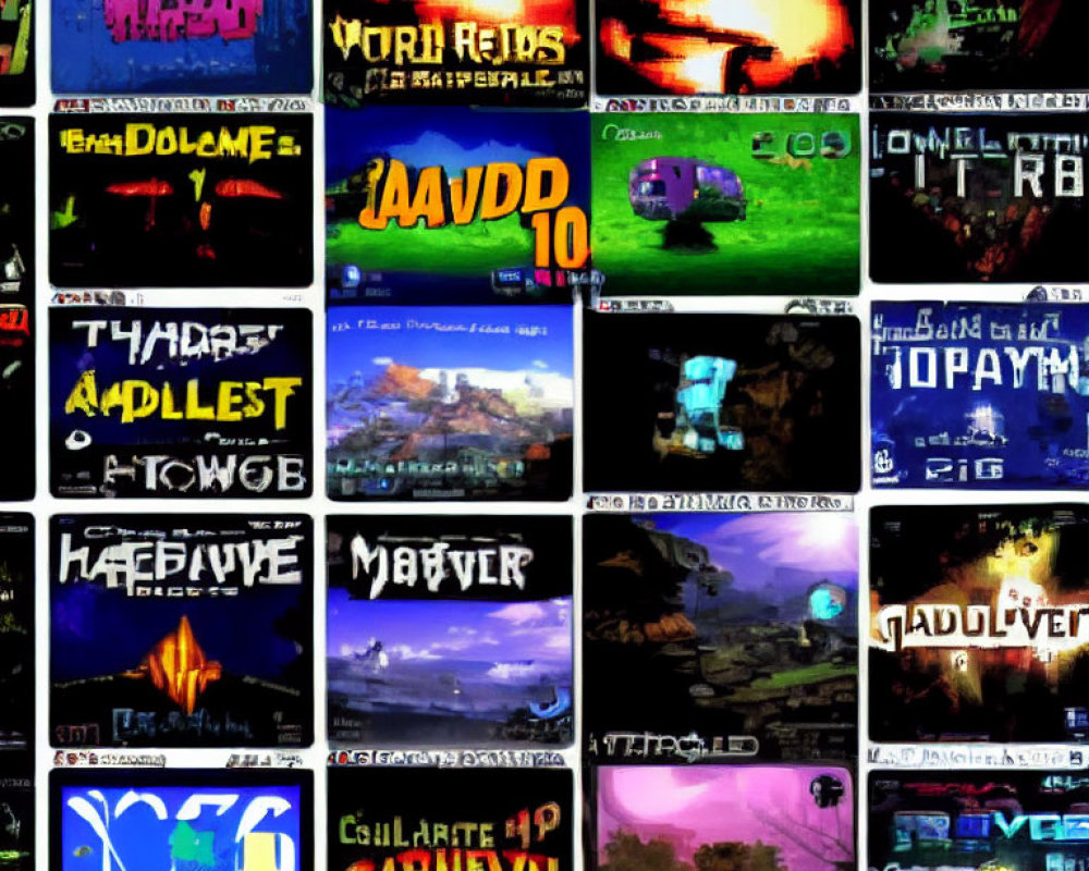 Pixelated Video Game Collage with Retro Graphics & Diverse Color Schemes