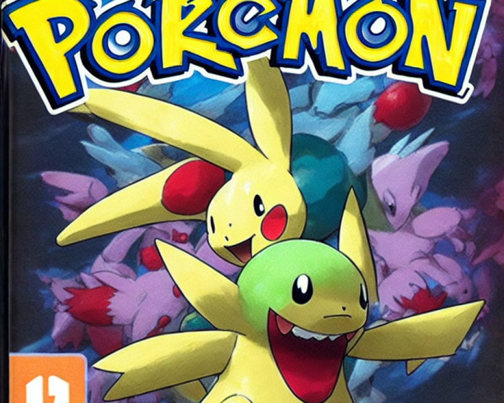 Colorful Pokémon game cover featuring Pikachu and logo, rated 7