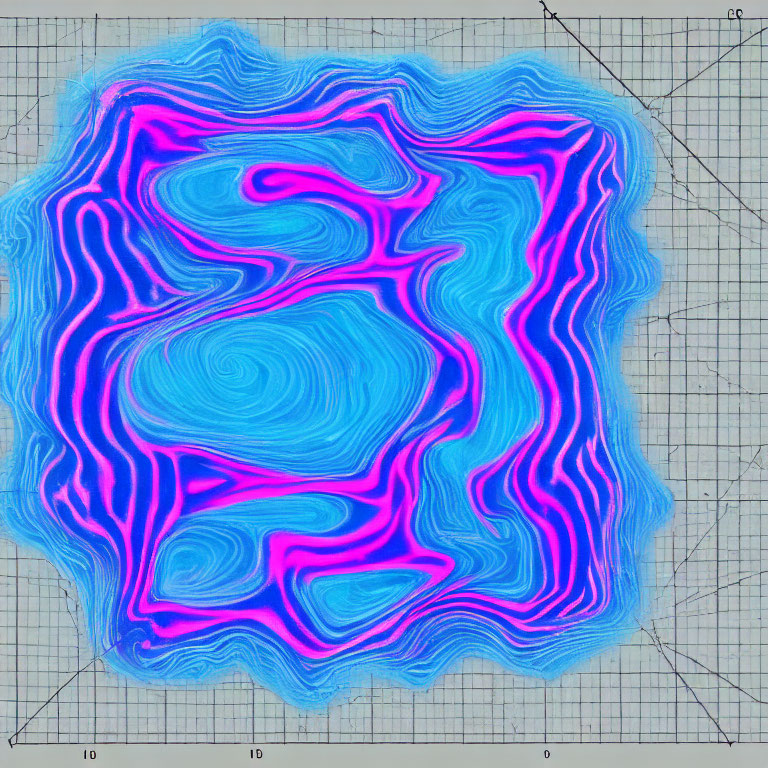 Abstract Neon Blue and Pink Squiggly Lines on Graph Paper Background