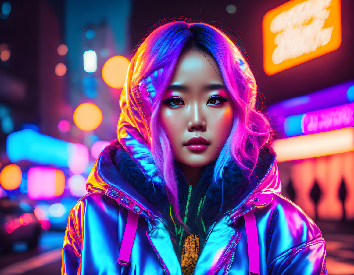 A woman in a neon jacket