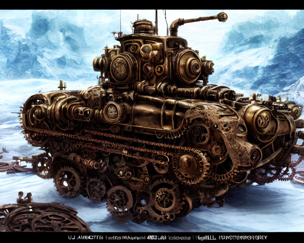 Detailed Steampunk Tank in Frozen Landscape