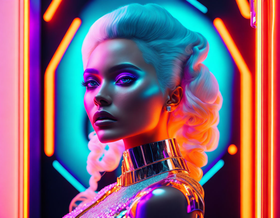 Woman in futuristic neon light