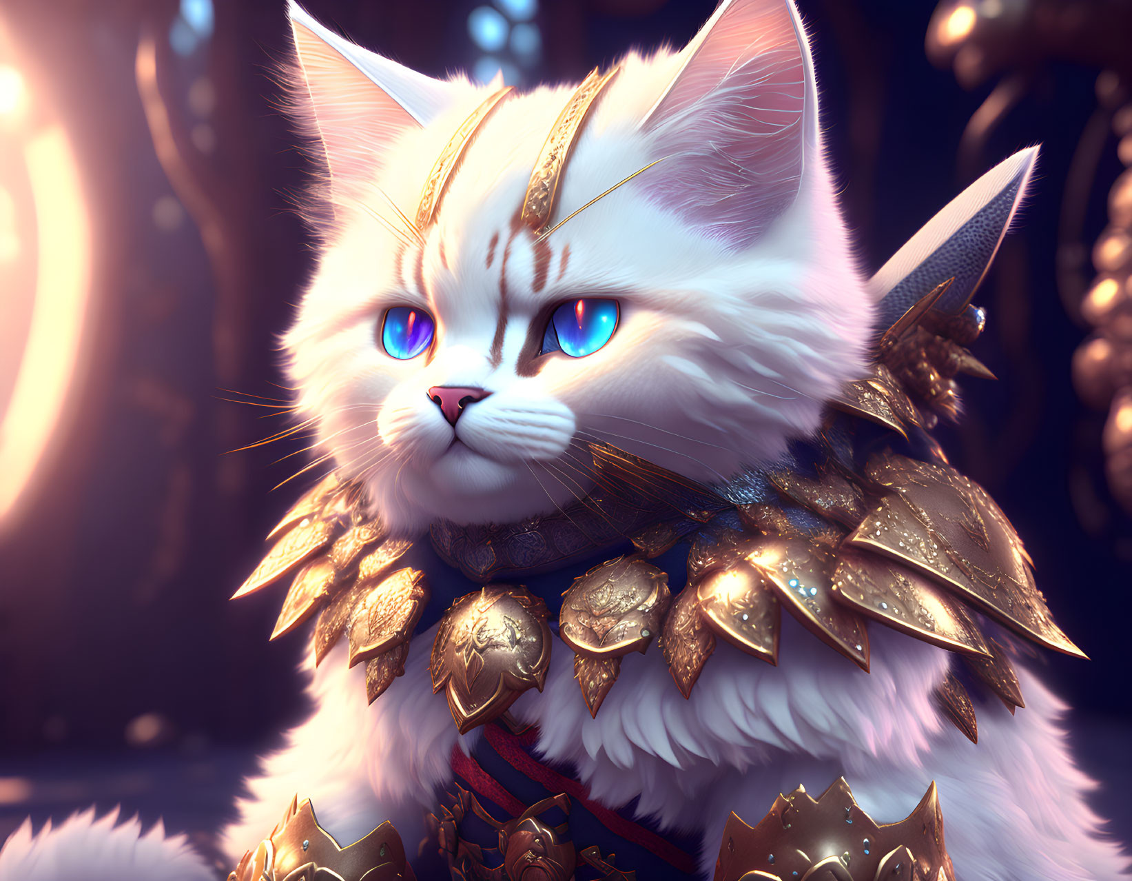 Super cute fluffy cat warrior in armor