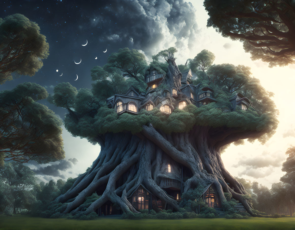 Amazing house on a fantastic giant tree