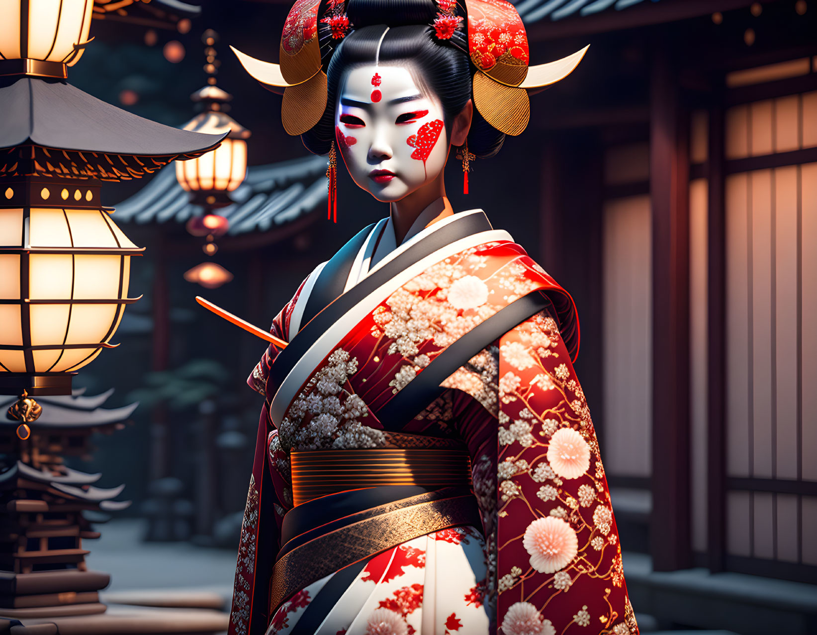 A Japanese Geisha with katana