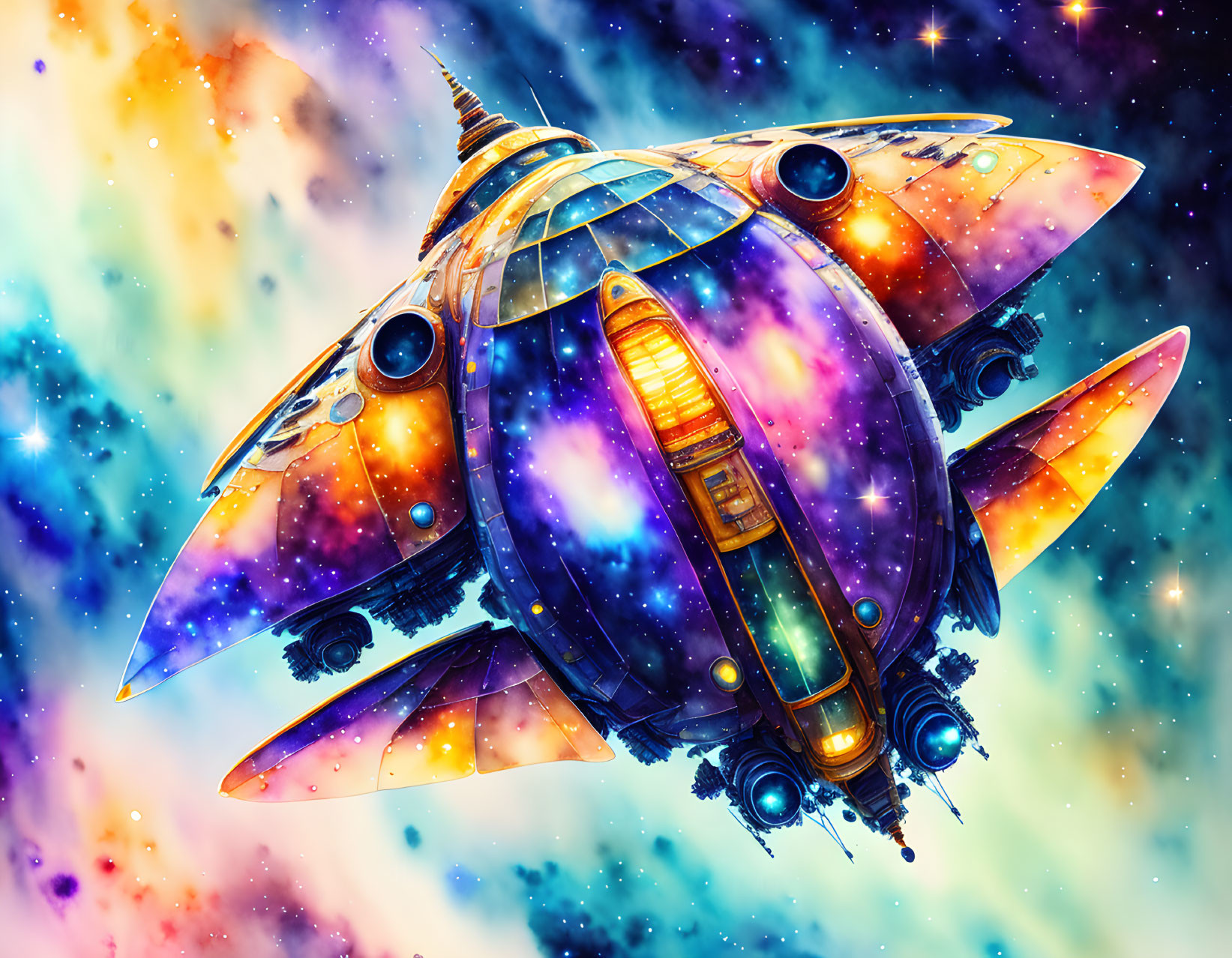 Spaceship, Sereniny Firefly, watercolor 