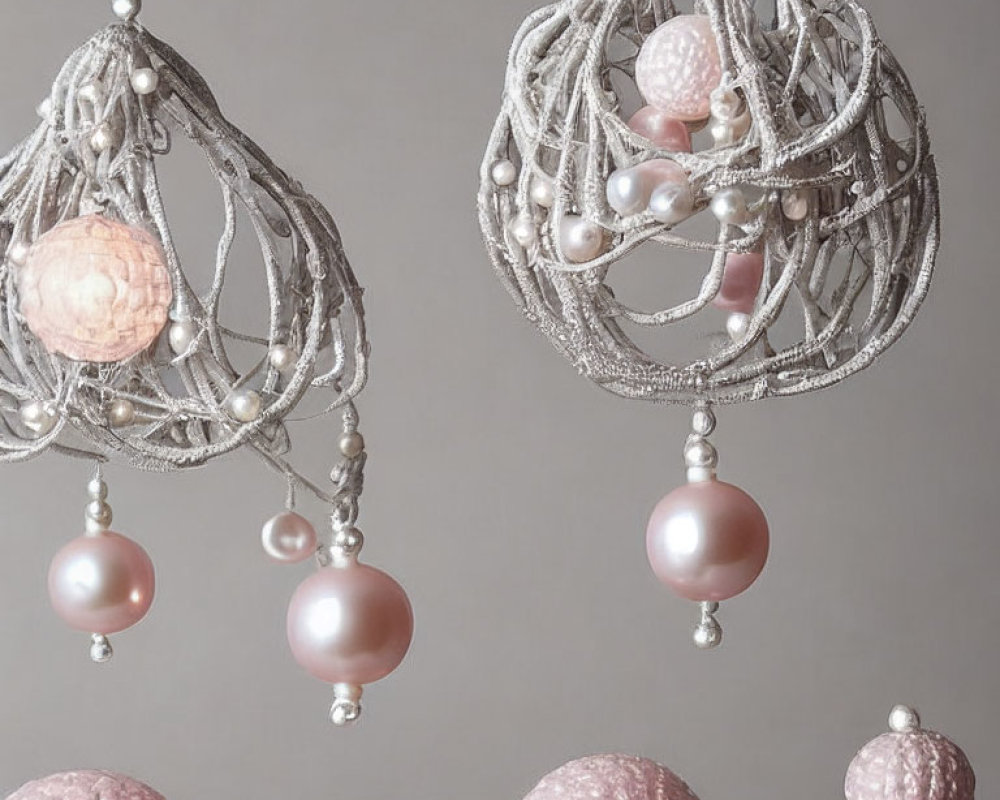 Pearl and Beaded Pink Jewelry Design with Chandelier-like Aesthetic