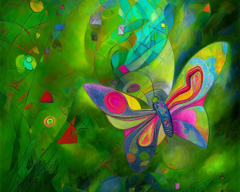 Colorful Abstract Butterfly Art on Green Textured Background