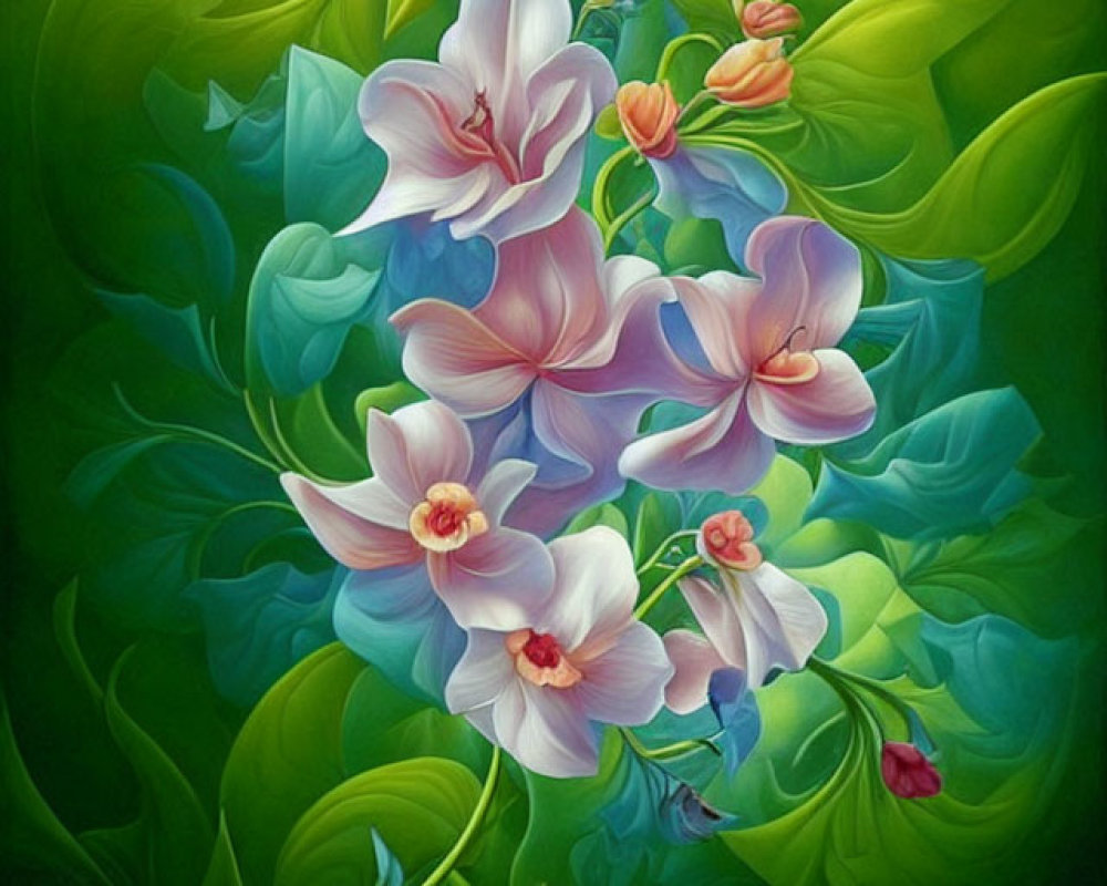Colorful orchids painting with dreamlike floral composition