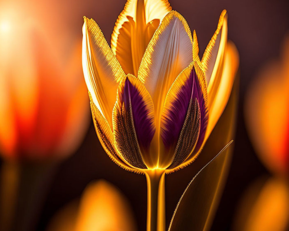 Bright Yellow Tulip Against Warm Bokeh Background