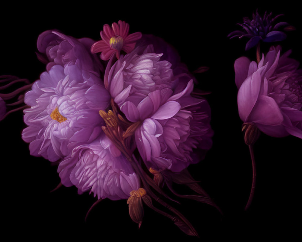 Detailed Purple Flower Illustration on Dark Background