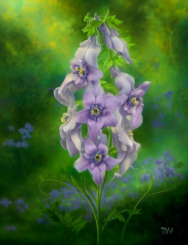 Detailed Digital Painting of Delicate Purple Flowers