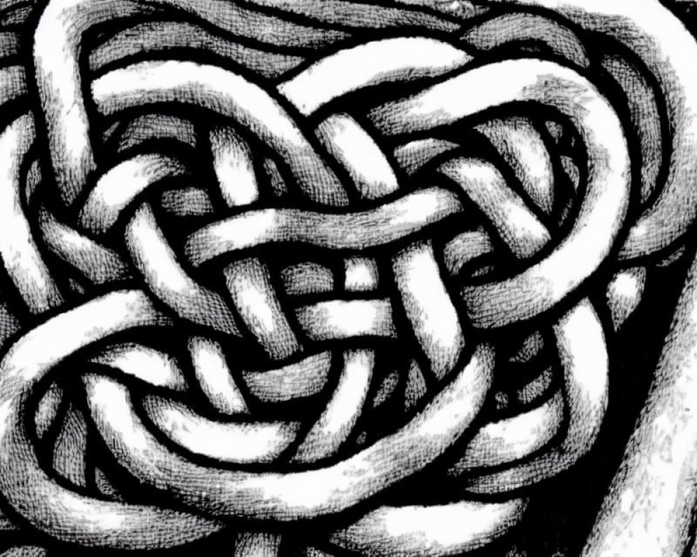 Detailed monochromatic hand-drawn Celtic knotwork design with interlaced lines.