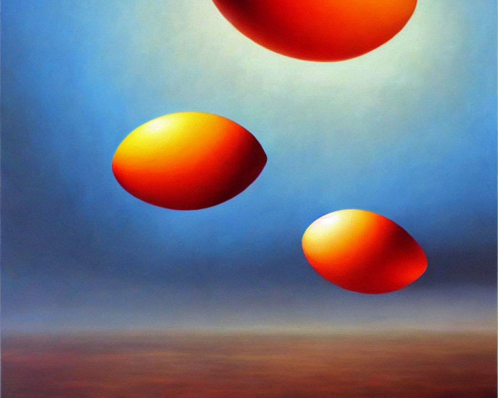 Orange-Red Ellipsoids on Gradient Background of Earthy Tones to Blue Sky