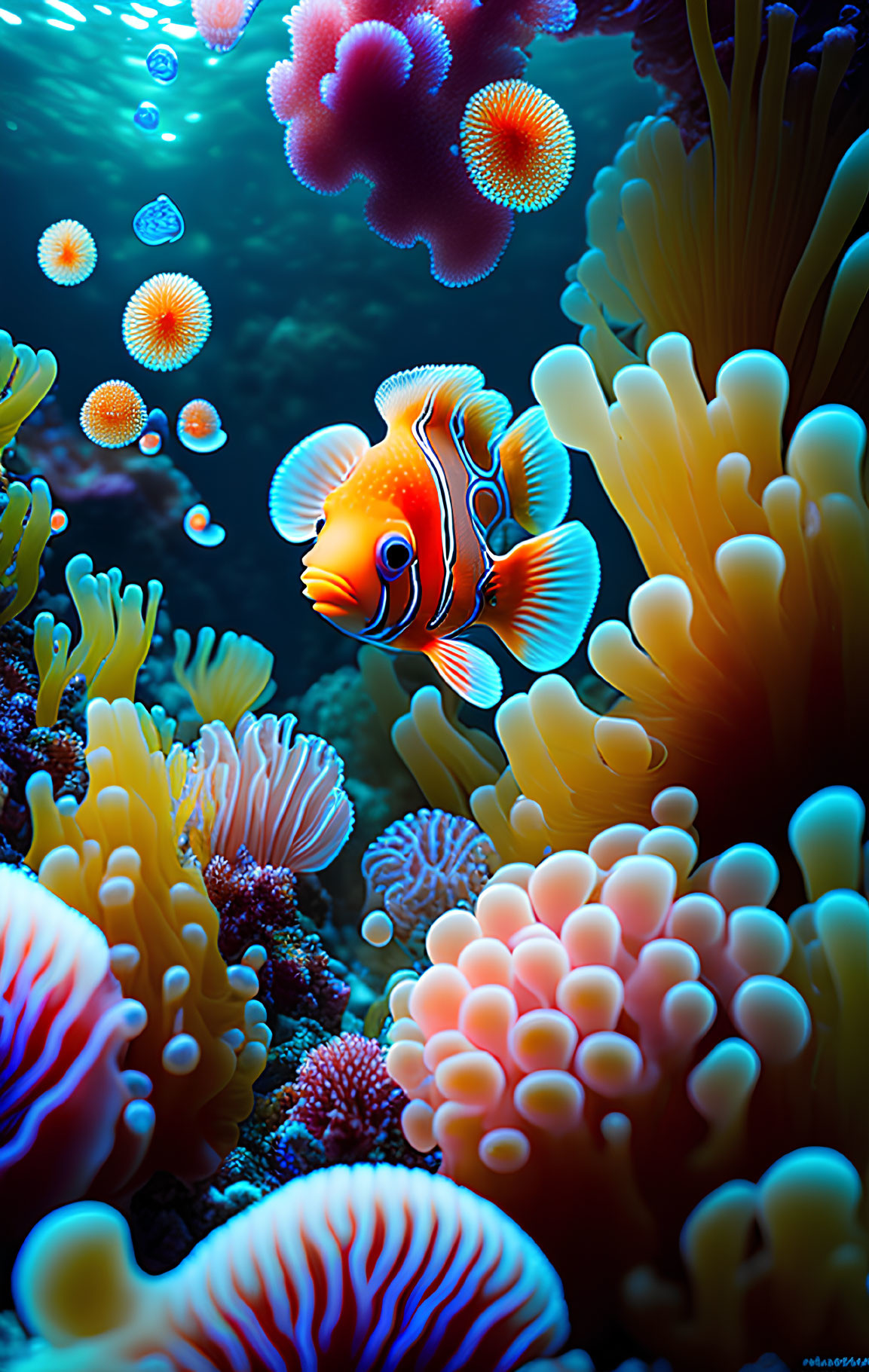 Colorful Clownfish in Vibrant Underwater Scene