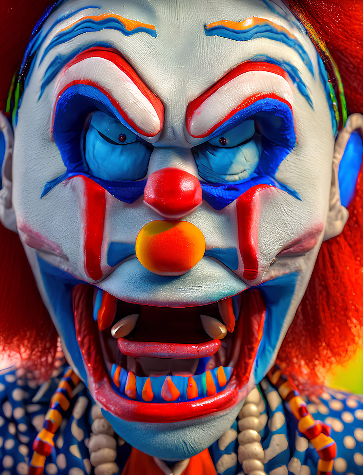 Detailed Close-Up of Scary Clown with Exaggerated Features