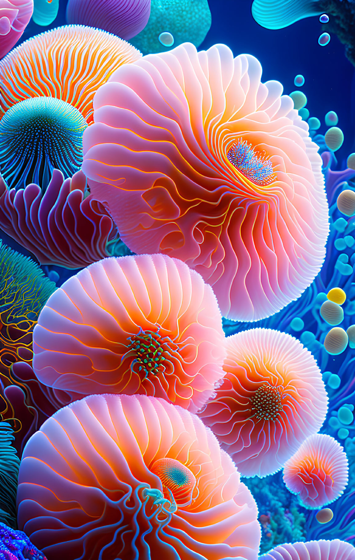 Colorful Coral Organisms in Vibrant Underwater Scene