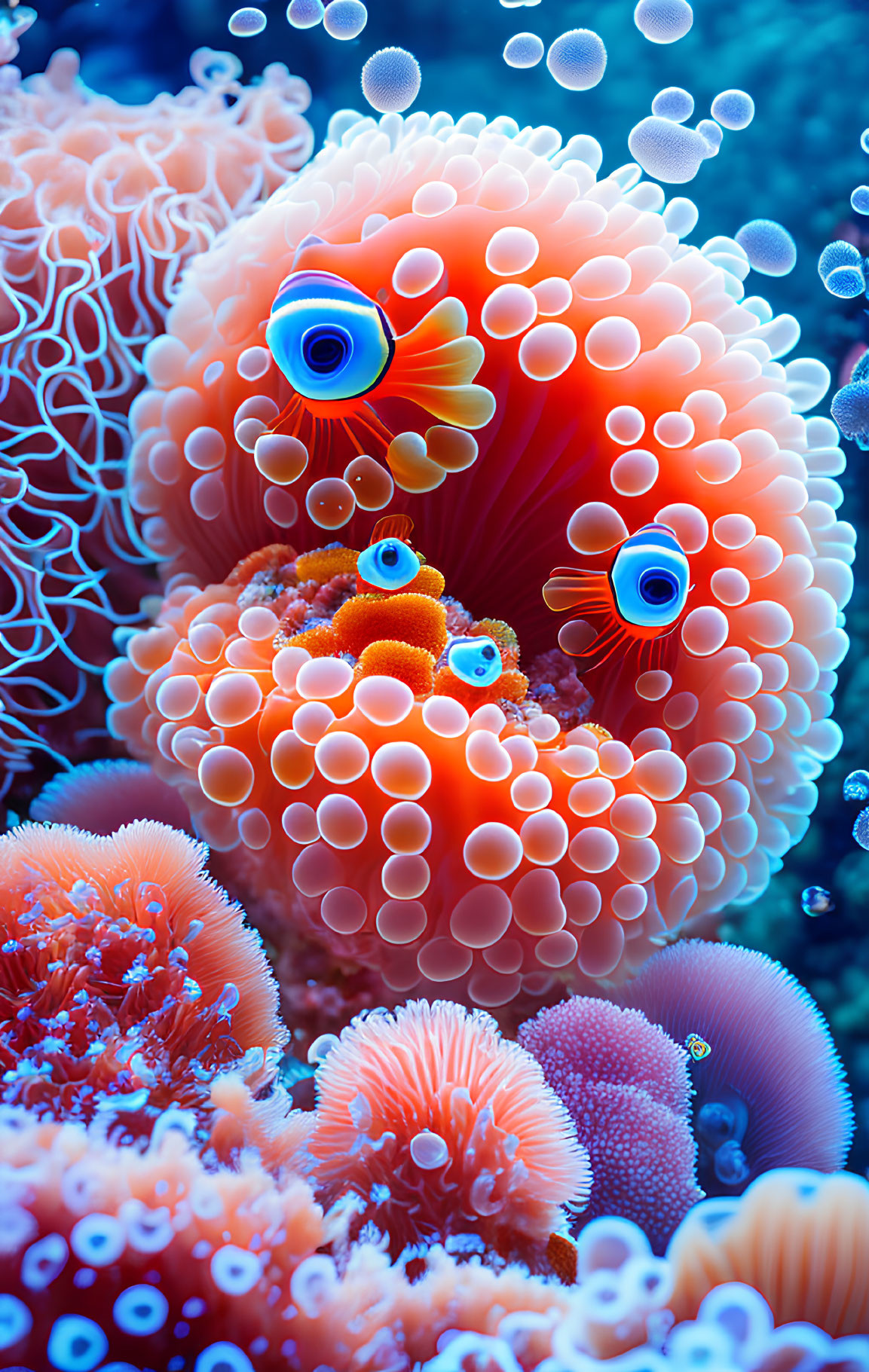 Colorful Clownfish in Vibrant Underwater Coral Scene