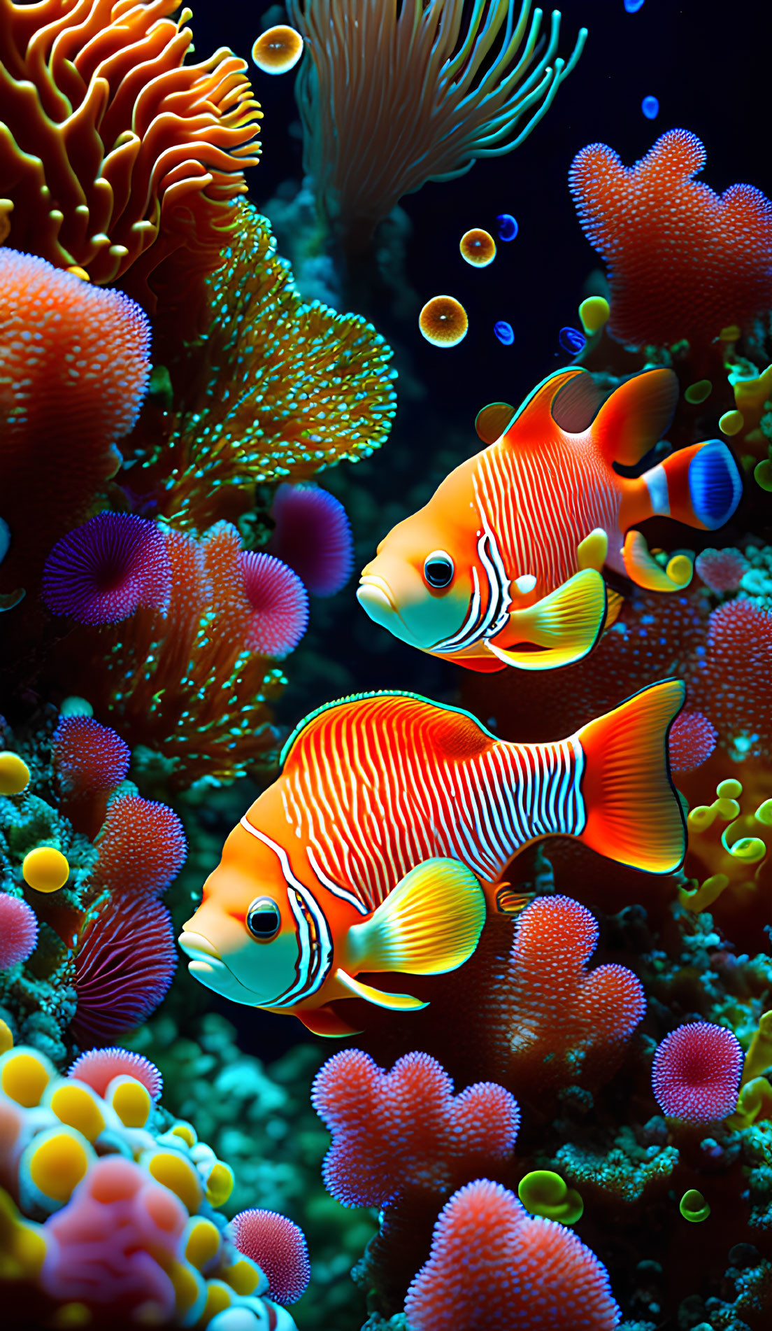 Colorful Clownfish Swimming in Vibrant Coral Reef Environment