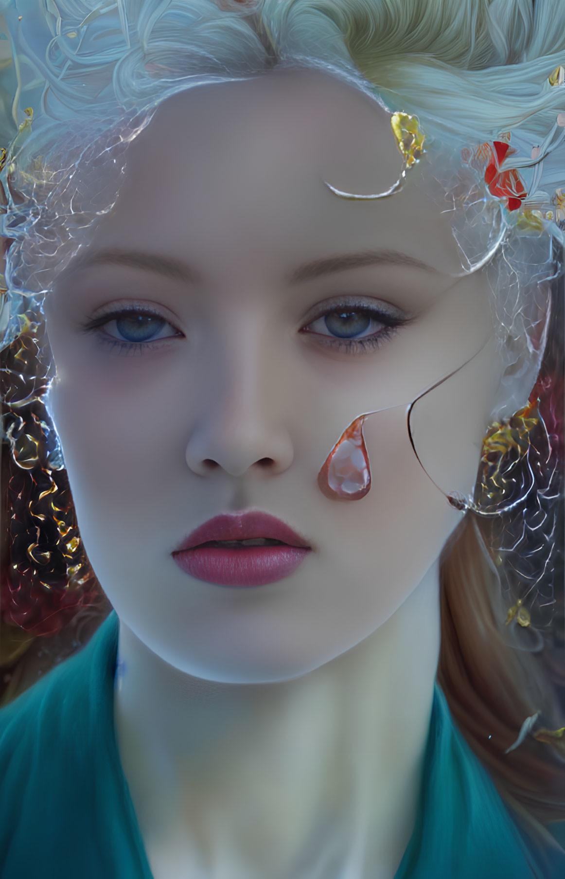 Digital Art: Woman with Fair Skin, Blue Eyes, Blonde Curly Hair