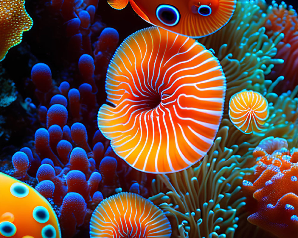 Colorful Clownfish Among Vibrant Underwater Coral and Anemones