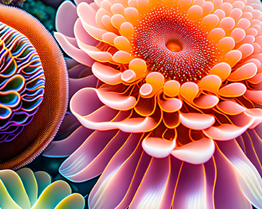 Colorful digital artwork of neon coral and marine flora in underwater scene
