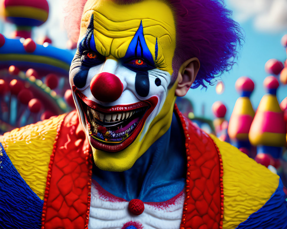 Colorful Clown with Menacing Smile and Vibrant Features