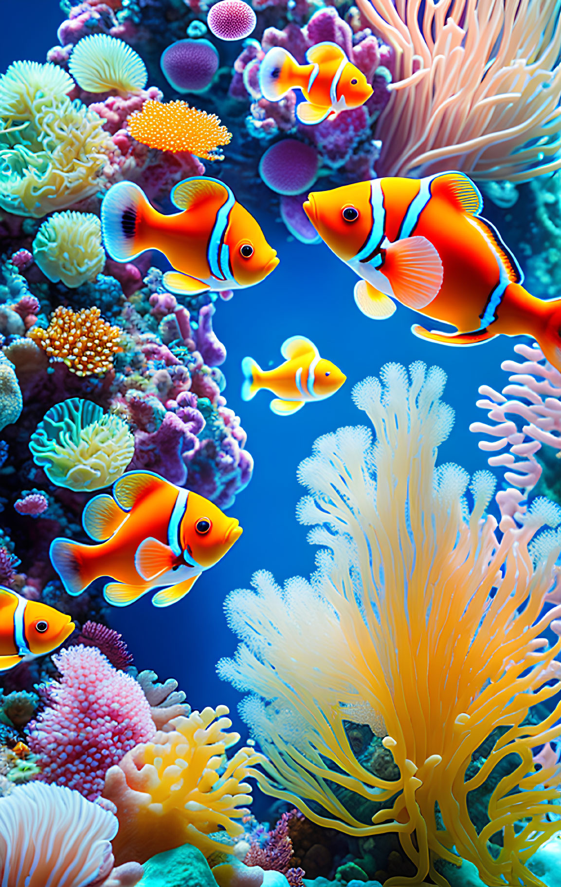 Colorful Clownfish in Vibrant Coral Reef Scene