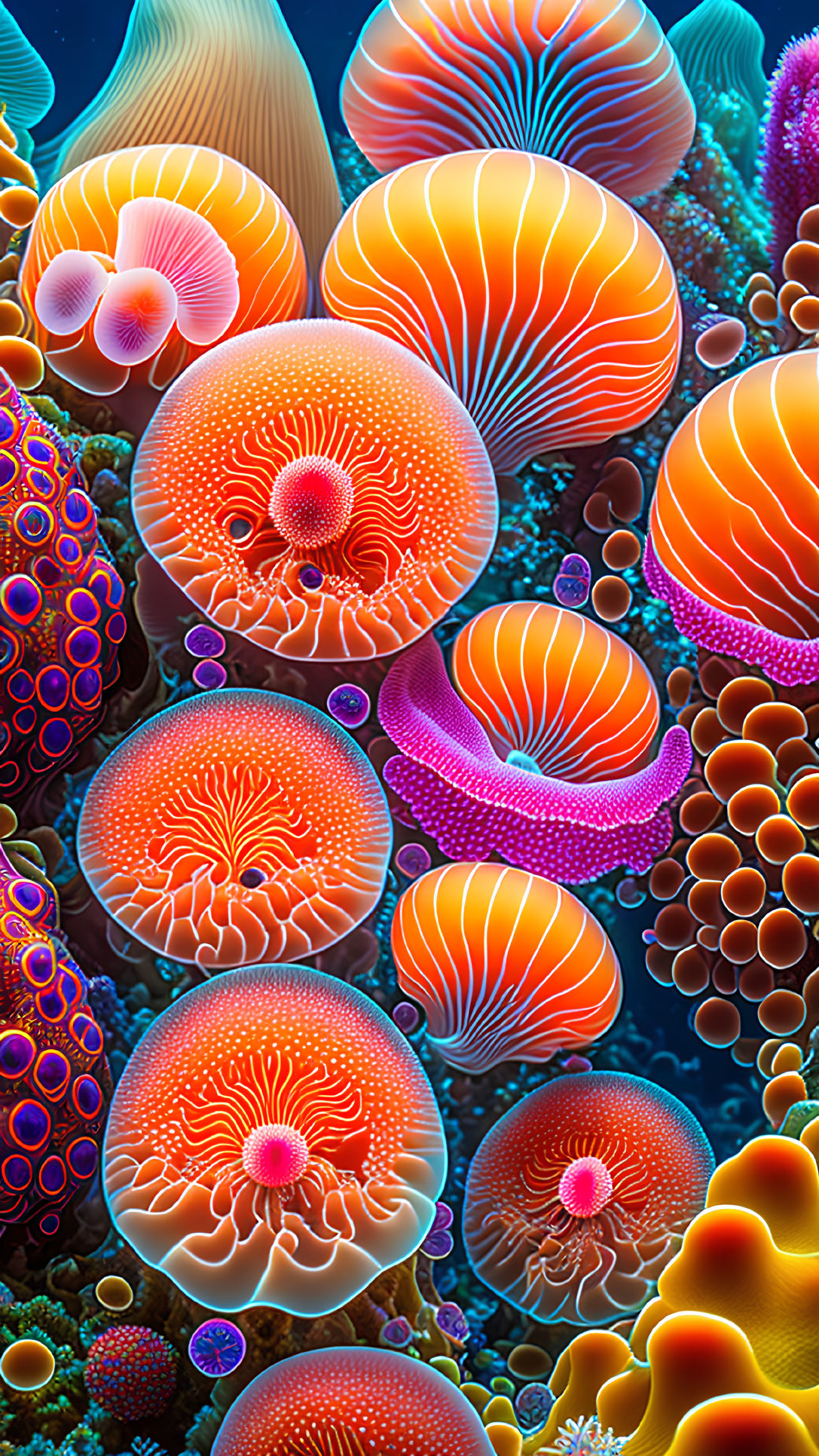 Colorful Coral Reef with Bubbles in Blue Underwater Scene